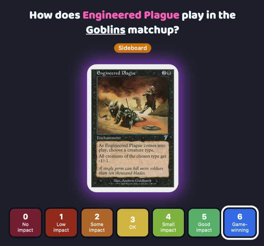 Rating a card's impact in a specific matchup
